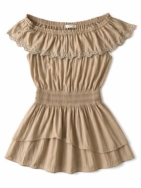 Ramy Brook Cynthia Off The Shoulder Mini Dress Flax Color size L NWT Retail $485